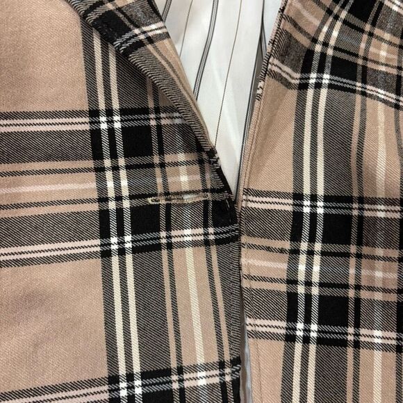 Rachel Zoe Plaid Blazer Boho Preppy Boxy Tan Black Cropped 1 Button Lined Small - Picture 8 of 9